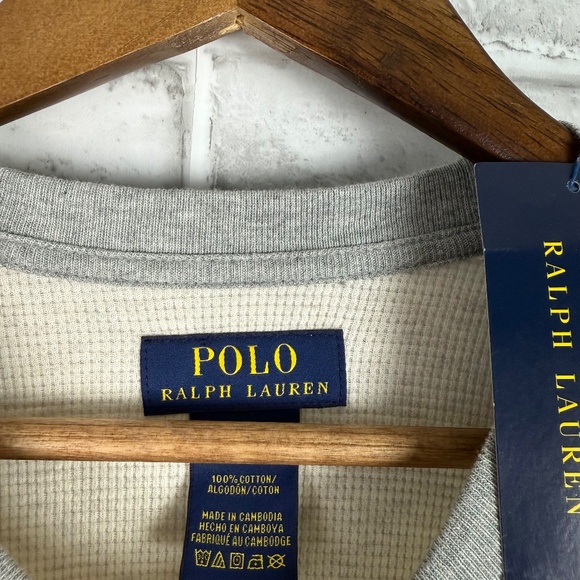 Polo Ralph Lauren Oatmeal & Gray Textured Raglan Baseball Style Sleeves T-Shirt - Picture 3 of 4